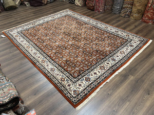 Indo Bidjar Rug 8x10, Indo Persian Bijar Carpet 8 x 10 ft, Herati Allover Floral, Red and Ivory, Wool Hand Knotted Vintage Oriental Rug Nice