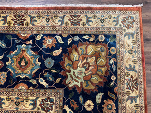Palace Size Indo Persian Rug 12x15, Sultanabad Mahal Carpet, Red Navy Blue, Fine 210 KPSI