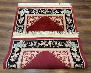 Dark Red Chinese Wool Rug 4x6, Chinese 90 Line Rug, Carving Rug, Handmade, Pair B