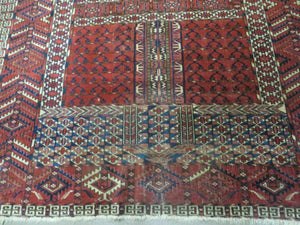 Antique Turkoman Rug 4x5, Ensi Hatchli Tekke Wool Rug