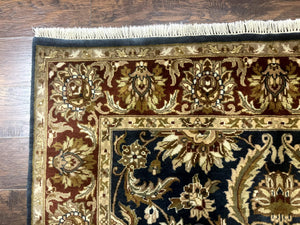 Indian Agra Rug 6x9, Floral, Traditional Rug, Dark Green Maroon Tan