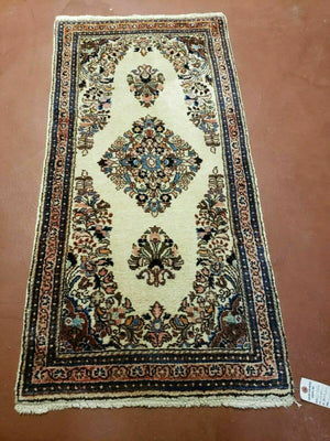 2' 7" X 4' Vintage Handmade Indian Medallion Wool Floral Beige Rug