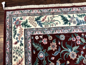 Indo Persian Rug 8x10, Red and Ivory, Floral Allover, Handmade Wool Area Rug