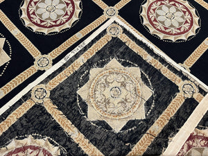 Large Needlepoint Rug 10x13, Panel Design, Black and Beige, Wool Needlepoint Carpet 10 x 13, English Garden, Handwoven Area Rug, Living Room