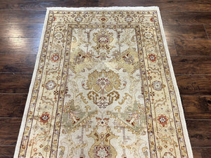 Turkish Oushak Rug 4x6, Neutral Colors Vintage Wool Small Oushak Carpet 4 x 6 ft, Hand Knotted, Beige Rug
