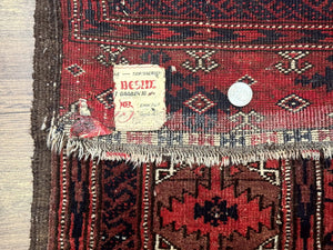 Antique Turkoman Rug 3.7 x 6.7, Red, Wool Runner Rug