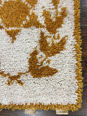 Unique Judaica Wall Hanging Rug 1.5 x 4, Shalom Menorah Jewish Star Kiddush Cup Chai Wall Hanging, Vintage, Wool, Ivory and Orange