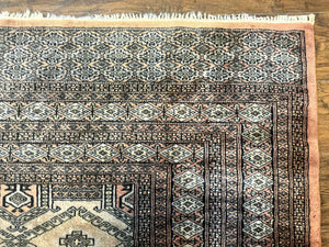 Turkoman Bokhara Rug 8x11, Camel Hair Color, Handmade Vintage Wool Pakistani Carpet