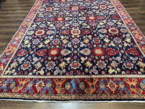 Persian Sarouk Mahal Rug 7x11, Navy Blue Multicolor Colorful Persian Carpet, Mina Khani Allover Pattern, Vintage Persian Rug