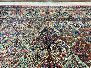 Karastan Multicolor Panel Kirman Rug #717, Wool Karastan Rug 8.8 x 10.6, Vintage Multipanel Kirman, Original Karastan Collection 700 Series