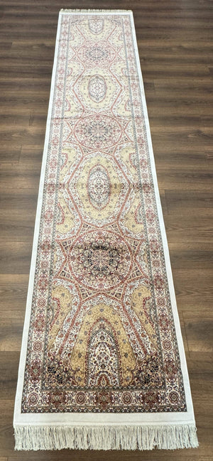 Turkish Silk Runner Rug 2.6 x 12, Hereke Mamluk Runner, Bamboo Silk, New