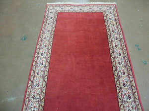 2' 8" X 7' Vintage Handmade India Wool Runner Rug Nice Red Organic Colors