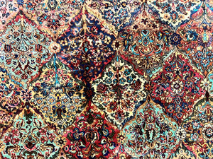 Karastan Multicolor Panel Kirman Rug #717, Wool Karastan Rug 8' 8" x 12', Vintage Multipanel Kirman, Original Karastan Collection 700 Series