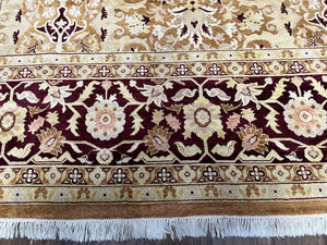 Indian Rug 9x12 Agra Rug, Vintage Rug 9 x 12 Wool Rug, Area Rug 9x12 Oriental Carpet, Unique Colors, Hand Knotted, Clay Dark Brown, Allover