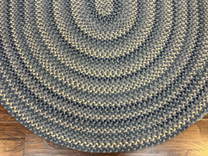 American Oval Braided Rug 5x8 Wool Handmade Vintage Carpet, Multicolor, Blues Gray Cream