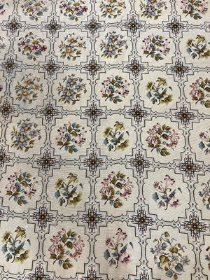 Needlepoint Rug 10x14, Wool Handmade Vintage Needlepoint Carpet, Floral Panel Design, Ivory/Cream