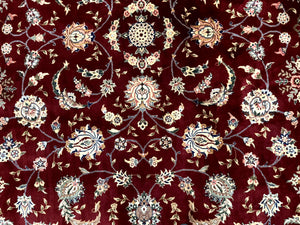Sino Persian Rug 9x11, Burgundy and Navy Blue, Fine 200 KPSI, Floral Allover