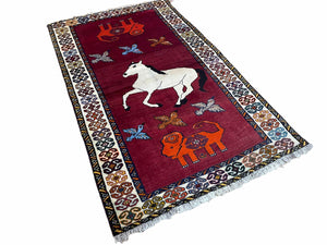 4 X 6 Handmade Zagros Wool Rug Horse Birds Ram Sheep Colorful New Vintage Rug