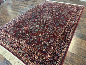5.9 x 9 Karastan Rug Red Sarouk Rug #785, 100% Wile Pile Carpet, Original 700 Series, Vintage