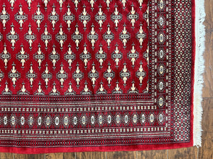 Pakistani Turkoman Bokhara Rug 6x9, Fine Wool Vintage Hand Knotted Handmade Yamud Oriental Carpet 6 x 9, Red Turkoman Rug, Tribal Rug