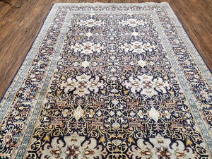 Navy Blue Persian Kashan Rug, Hand-Knotted, Wool, 4' 8" x 7' 4", Pair B