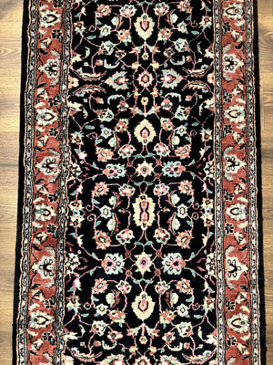 Pak Persian Runner Rug 2.8 x 10, Dark Blue, Floral Allover, Wool