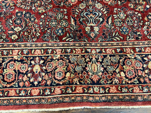 1920s Persian Sarouk Rug 9x12, Red Persian Carpet, High Quality Persian Rug, Allover Floral Pattern, Antique Oriental Rug, Wool Handmade Room Sized