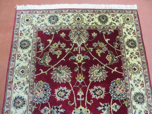 2' 8" X 6' Vintage Handmade Wool India Floral Oriental Short Runner Rug Red