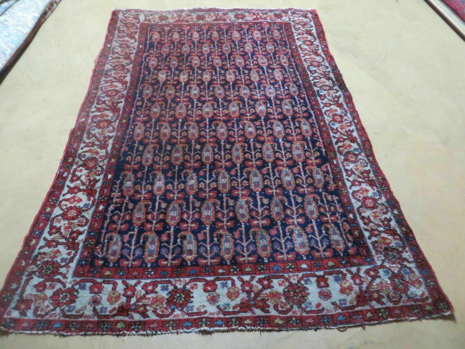 4' X 6' Antique Handmade Turkish Sivas Wool Rug Vegetable Organic Dye Nice Blue