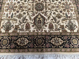 Indo Mahal Rug 6x9, Indian Floral Carpet 6 x 9, Beige and Black, Allover Design, Living Room Rug, Bedroom Rug, Traditional Rug, Vintage Rug