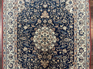 Super Fine Persian Nain Rug 3.6 x 5.4, Navy Blue and Ivory, 700 KPSI