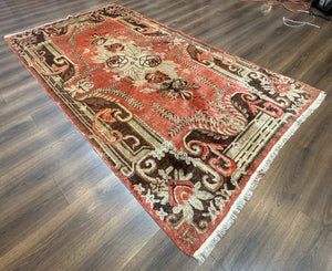 Khotan Rug 5x9, Terracotta and Brown, Floral, Chinese Wool Carpet, Antique Rug