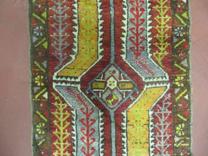 Small Turkish Yastik Rug 1.9 x 2.10, Antique Handmade Oushak Carpet