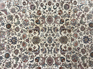 Karastan Rug #738 Tabriz Design 8.8 x 10.6, Room Sized Wool Pile Karastan Carpet, Vintage Discontinued Karastan Area Rug, Ivory, Floral Rug