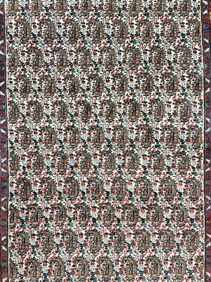 Persian Rug 4x6, Mashad Kashmar Rug, Boteh Paisley Design, Allover Repeated Pattern, Ivory Hand Knotted Vintage Semi Antique Persian Oriental Carpet