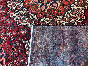 Rare Persian Bakhtiari Rug 10x13, Red, Semi Antique, Large Persian Carpet, Handmade