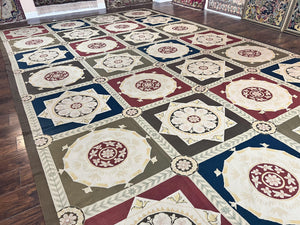 Needlepoint Rug 11x19, Oversized Wool Hand Woven Vintage Carpet, Panel Design, Palace Size Handmade Flatweave Rug, Extra Large, Multicolor