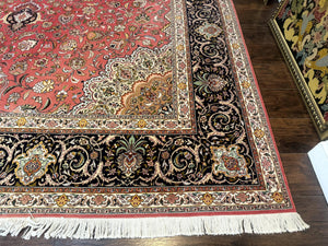 Persian Tabriz Rug 10x13 – Floral Medallion & Birds, Wool & Silk, 330 KPSI