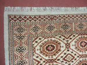 4' X 7' Vintage Handmade Pakistani Turkoman Bokhara Balouch Woven Wool Rug Ivory