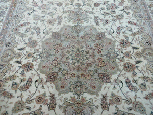 6' X 9' Vintage Chinese Floral Oriental Handmade Virgin Wool Silk Rug Ivory