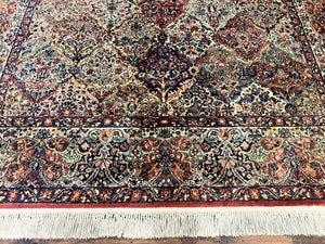 Karastan Multicolor Panel Kirman Rug #717, Wool Karastan Rug 8.8 x 10.6, Vintage Multipanel Kirman, Original Karastan Collection 700 Series