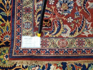 Square Turkish Mahal Rug 8 x 8.5, Colorful Square Carpet, Large 8ft Square Rug, Blue Red Yellow, Handmade Wool, Vintage, Large Flowers, Nice