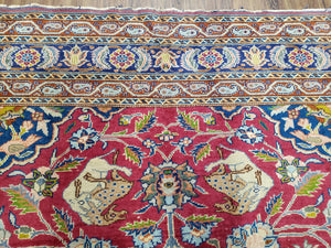 Antique Turkish Sivas Area Rug 8x11, Hand-Knotted, Vintage Red Wool Carpet, Gazelles Lions, Boteh Border, 8' x 11' Top Quality Oriental Rug