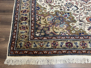 Turkish Sivas Rug 7x9, Vintage Wool Hand-Knotted Carpet, Ivory Cream Purple Tan, Floral Medallion Rug, Fine Oriental Carpet, Medium Size Rug