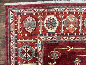 Persian Bidjar Rug 9x13, Wool Hand Knotted Vintage Carpet, Red Oriental Rug, Handmade Rug, Large 9 x 13 Room Size Rug