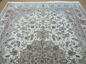 6' X 9' Vintage Chinese Floral Oriental Handmade Virgin Wool Silk Rug Ivory