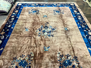 Antique Chinese Wool Rug 9x12, Large Peking Carpet, Handmade, Nichols Rug