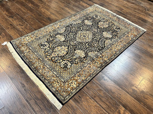 Pak Persian Rug 5x7, Wool Hand Knotted Vintage Fine Oriental Carpet, Birds, Floral Medallion, Traditional Oriental Rug, Dark Blue