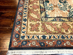 10x13 Wool Rug, Floral Pattern, Birds, Handmade Vintage Carpet, Couristan Rug, Beige