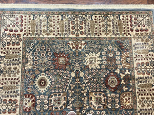 Belgium Power-Loomed Rug 5.6 x 7.6, Green and Cream Rug, Vintage Wool Area Rug, Oriental Carpet, Medium Sized Rug